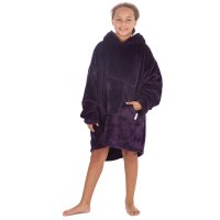 18C945: Kids Plain Over Sized Plush Hoodie- Plum (One Size - 7-13 Years)